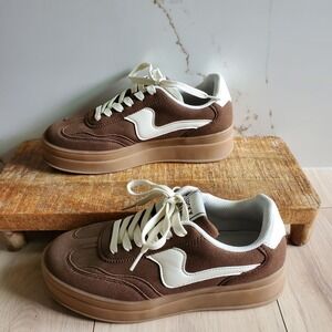 Lucky Step Sneakers Womens 8 Brown Platform Gum Sole Walking Shoes 1411206B